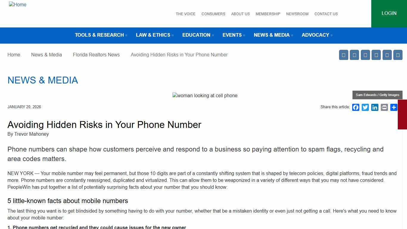 Avoiding Hidden Risks in Your Phone Number | Florida Realtors